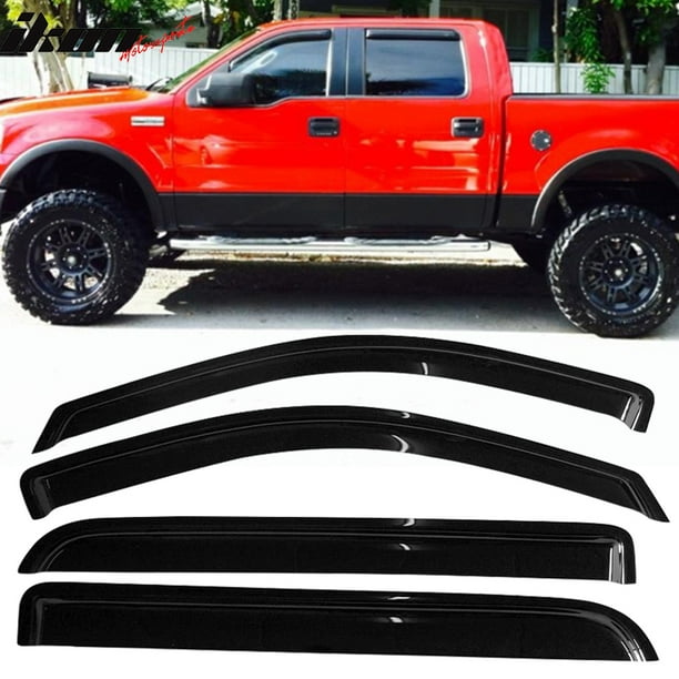 DGWV2-163 Outside Mount Deflector Rain Guard Dark Smoke Tuningpros Window Visor Compatible With 1997-2003 Ford F-150 SuperCab//Extended Cab 4 Pcs Set